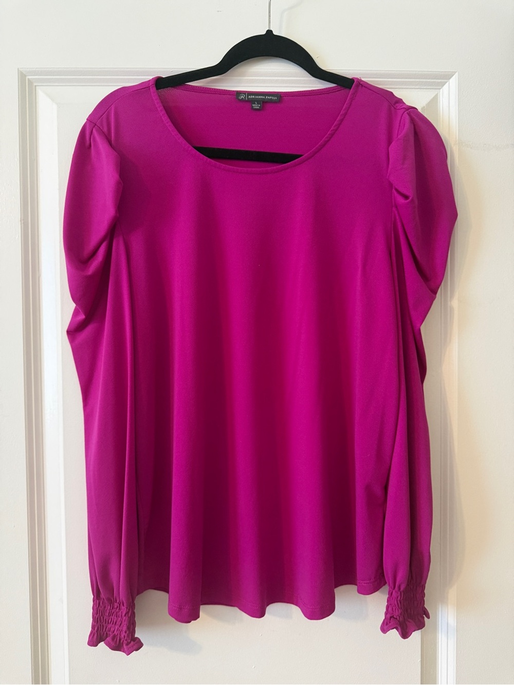 Adrianna Papell Fuchsia Long-Sleeve Puff Shoulder Top
